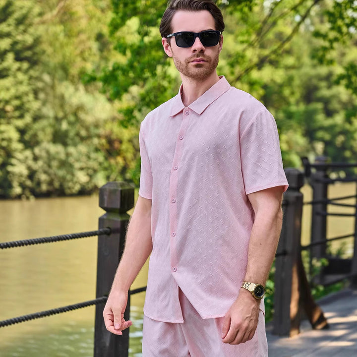 Herren elegantes Kurzarmhemd mit strukturiertem Design und zeitgemäßem Schnitt Aliams