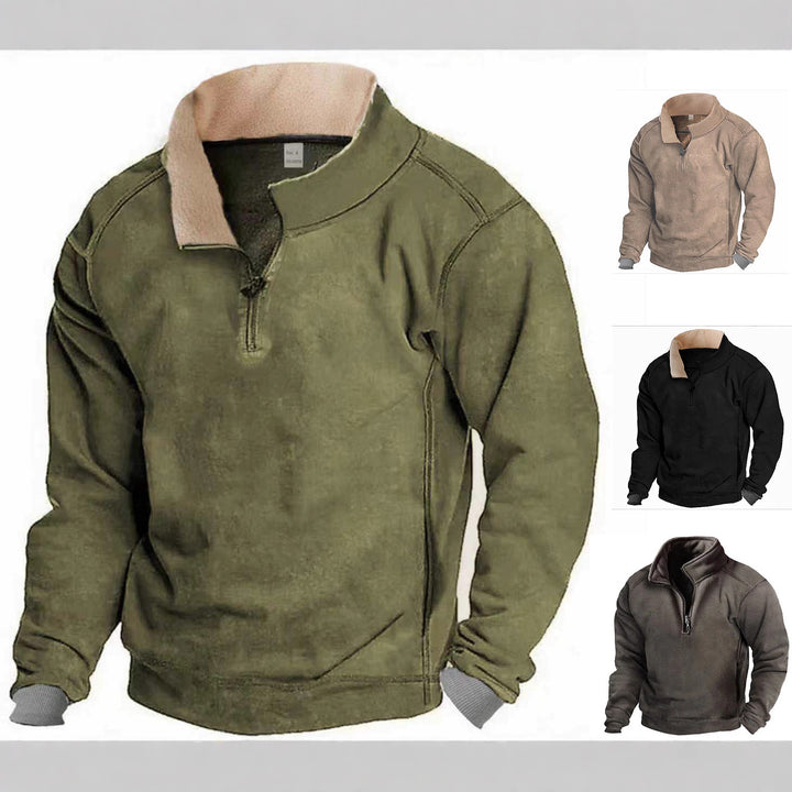 Herren Fleece-Pullover mit Stehkragen und Reißverschluss Aliams