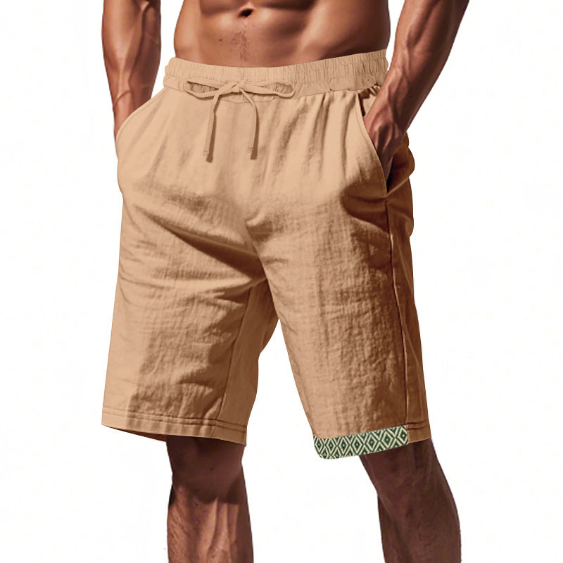 Herren lässige Strandshorts aus atmungsaktivem Leinenmix mit elastischem Bund und seitlichen Taschen Aliams