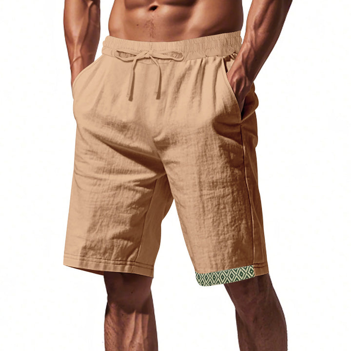 Herren lässige Strandshorts aus atmungsaktivem Leinenmix mit elastischem Bund und seitlichen Taschen Aliams