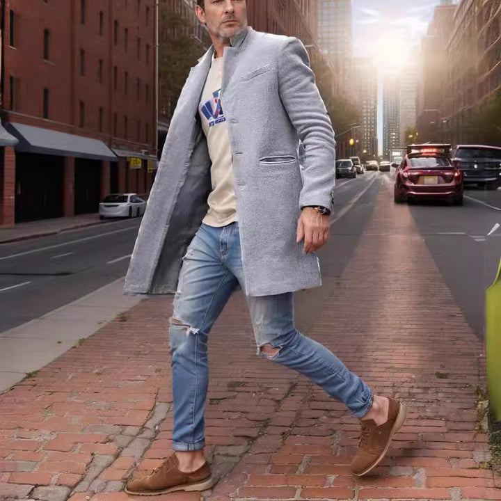 Herren eleganter Manhattan-Mantel mit seitlichen Taschen und schmalem Schnitt Aliams