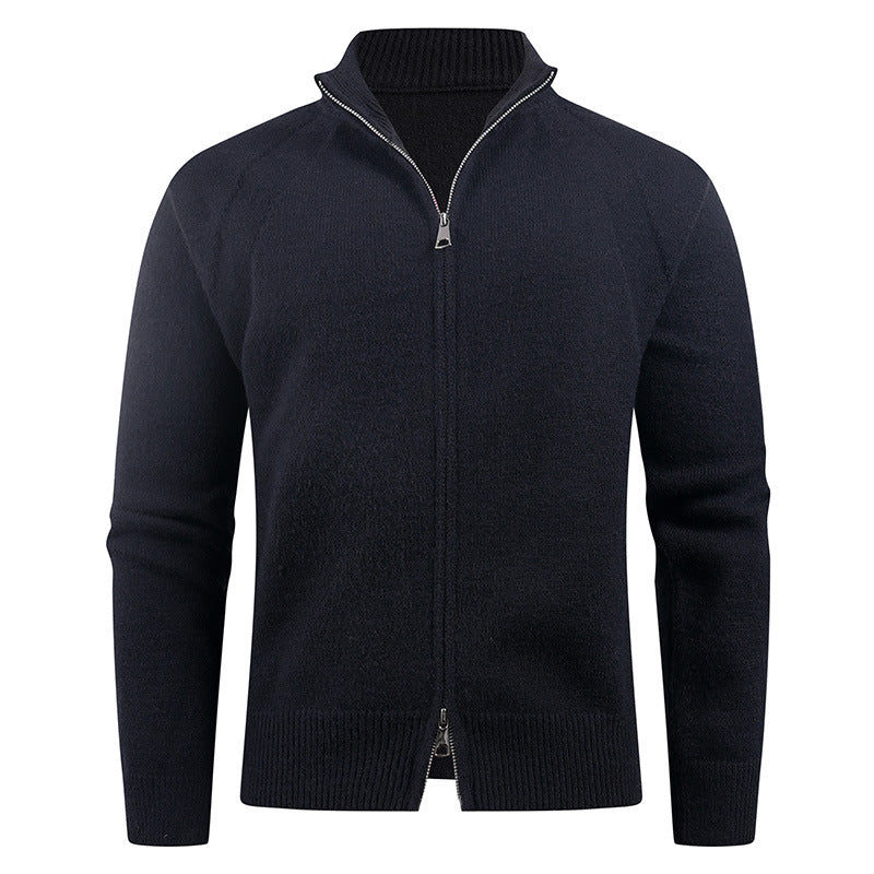 Herren hochwertige Strickjacke mit modernem Reißverschluss und hochgezogenem Kragen Aliams
