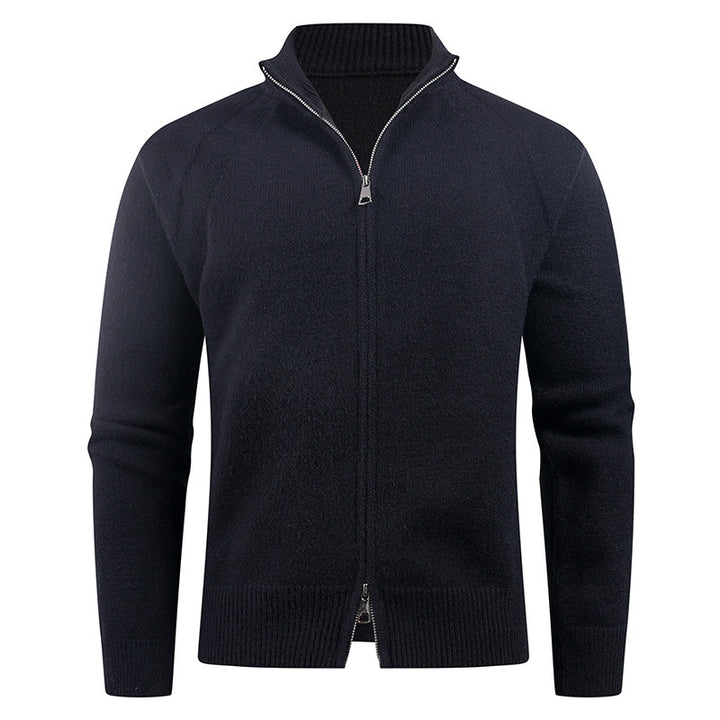 Herren hochwertige Strickjacke mit modernem Reißverschluss und hochgezogenem Kragen Aliams