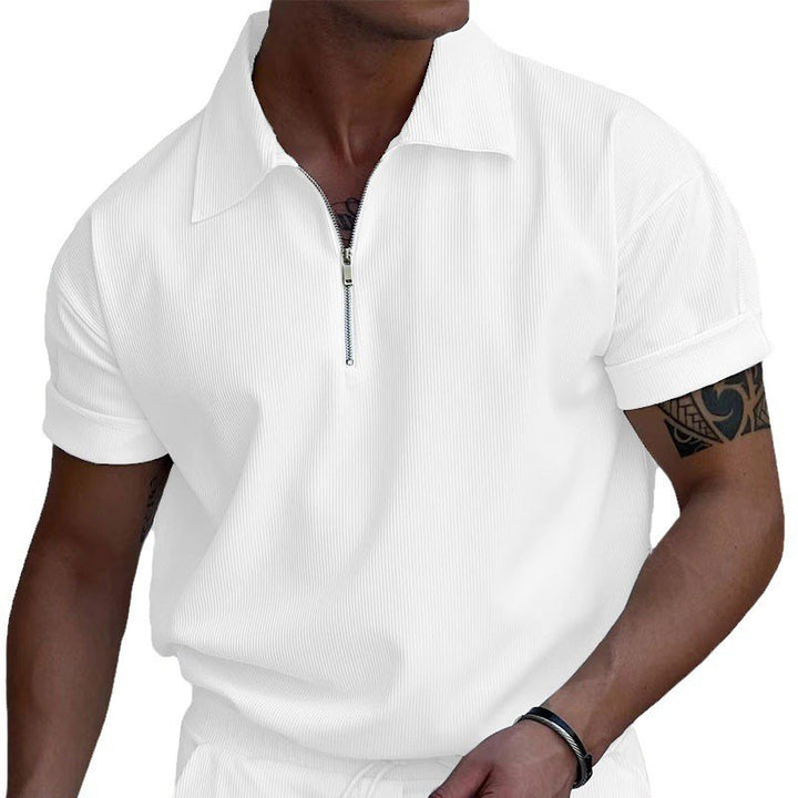 Herren Kurzarm Polo-Shirt mit modernem Reißverschluss und strukturiertem Gewebe Aliams