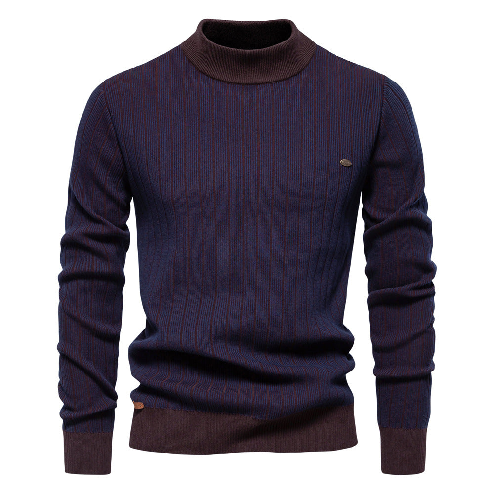 Herren Feinstrickpullover mit Rollkragen und Streifenmuster Aliams