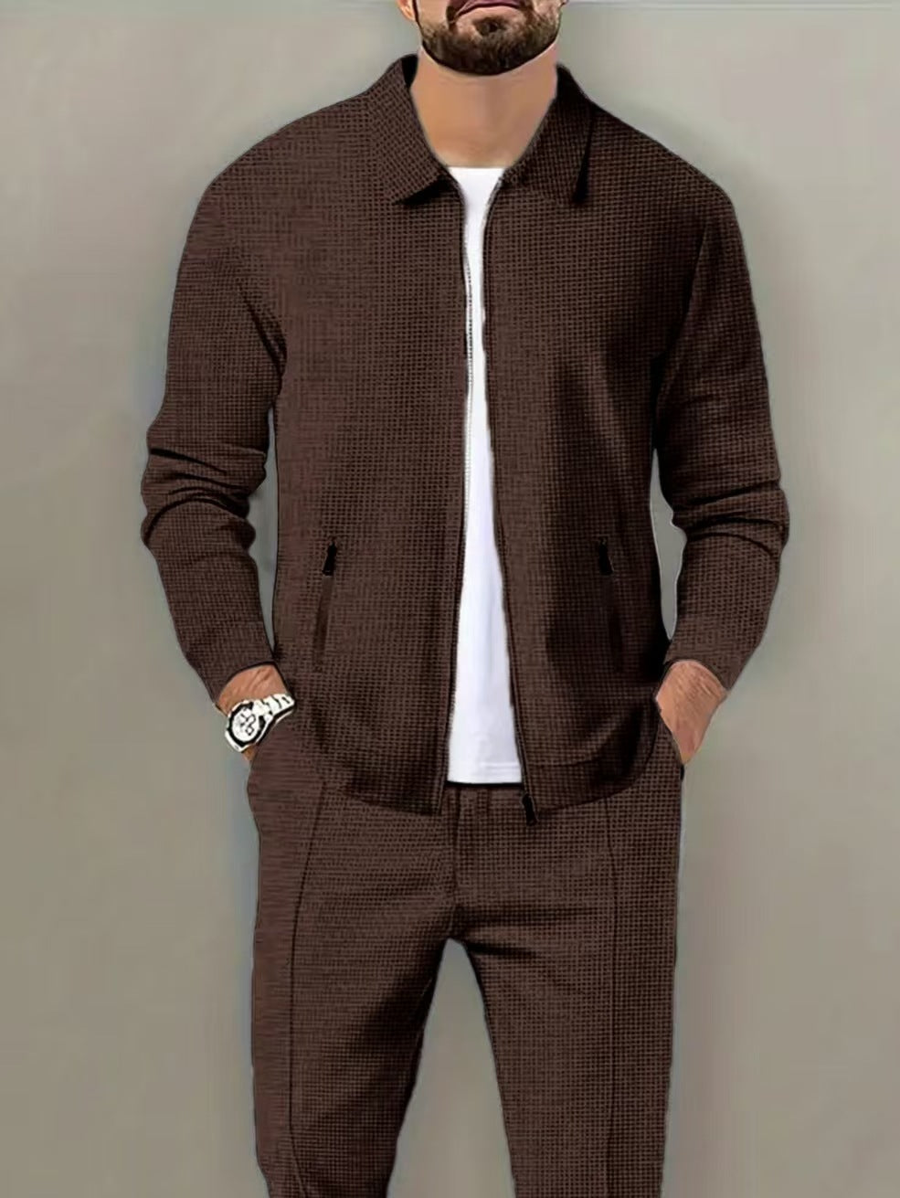 Herren modische Sweatjacke mit strukturierter Oberfläche und praktischen Reißverschlusstaschen Aliams