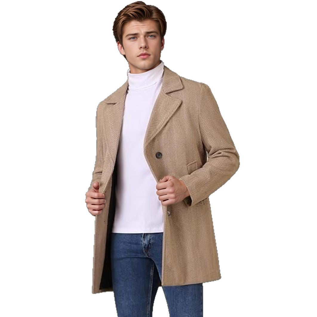 Herren eleganter Doppelreiher-Mantel mit strukturiertem Herringbone-Muster Aliams