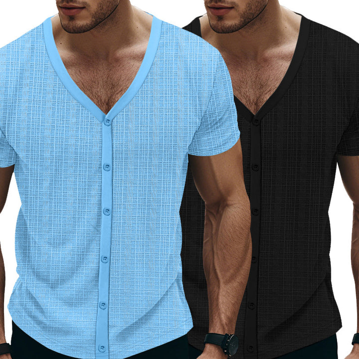 Herren elegantes Kurzarm-Henley-Shirt mit strukturiertem Design Aliams