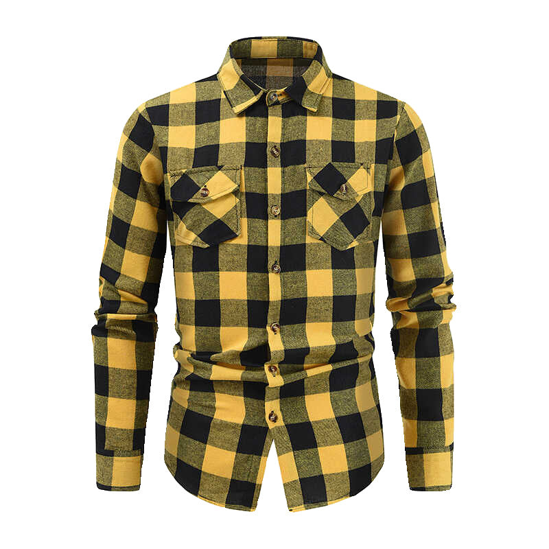 Herren klassisches Flanellhemden mit Karomuster und praktischen Brusttaschen Aliams