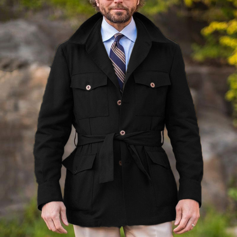 Herren Utility-Jacke mit Taillengürtel und funktionellen Taschen Aliams
