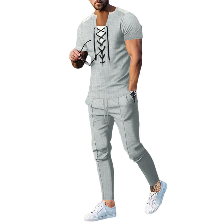 Herren Freizeit T-Shirt mit Schnürung Aliams