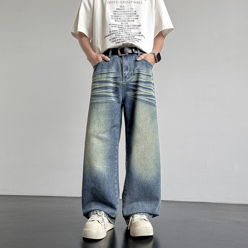 Unisex Weit geschnittene Denim-Hose mit einzigartigen Waschung und legerem Design Aliams