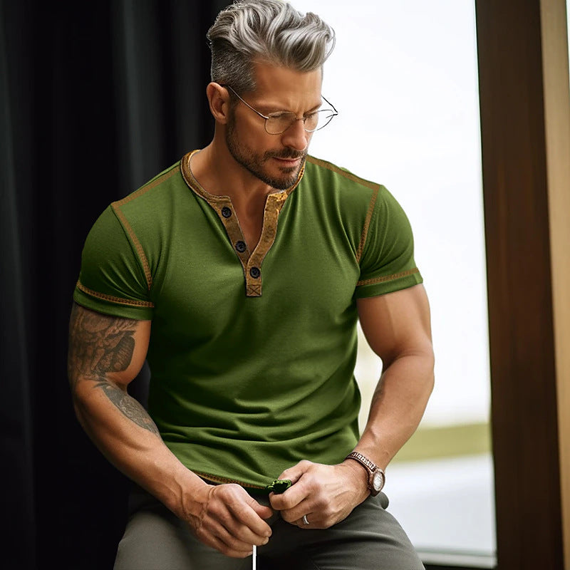 Herren Kurzarm T-Shirt mit Knopfleiste Aliams