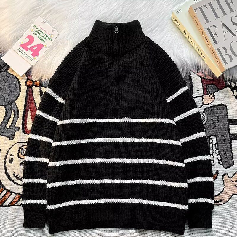 Herren Grobstrickpullover mit hohem Kragen und praktischem Reißverschluss Aliams