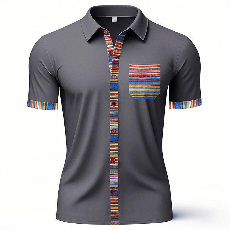 Herren Kurzarm-Hemd mit stilvollem Streifenmuster und praktischen Brusttaschen Aliams