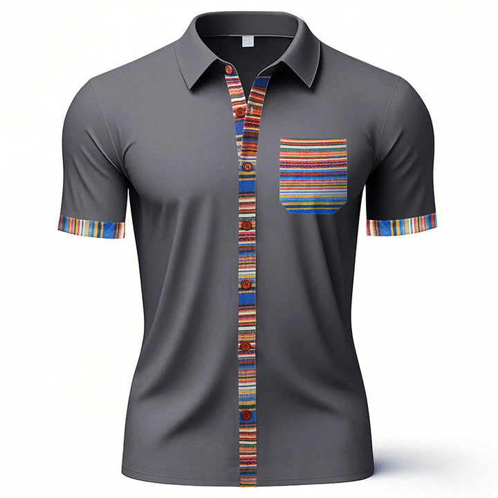 Herren Kurzarm-Hemd mit stilvollem Streifenmuster und praktischen Brusttaschen Aliams