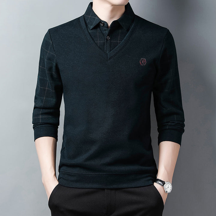 Herren eleganter V-Ausschnitt Pullover mit strukturiertem Oberteil Aliams