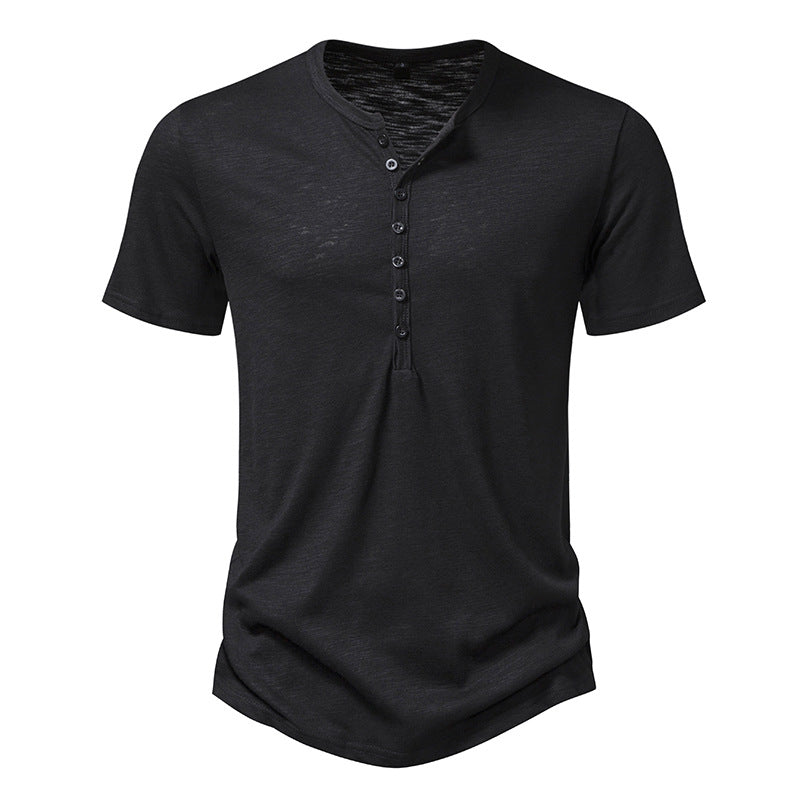 Herren Kurzarm Henley-Shirt mit dekorativer Knopfleiste Aliams