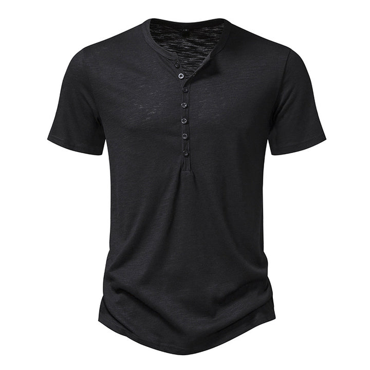 Herren Kurzarm Henley-Shirt mit dekorativer Knopfleiste Aliams