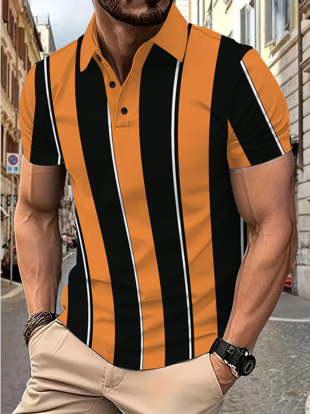 Herren Poloshirt mit modernem Streifenmuster Aliams