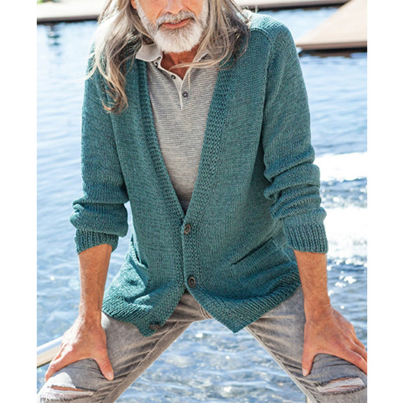 Herren eleganter Strickcardigan mit durchgehenden Knopfdetails und aufgesetzten Taschen Aliams