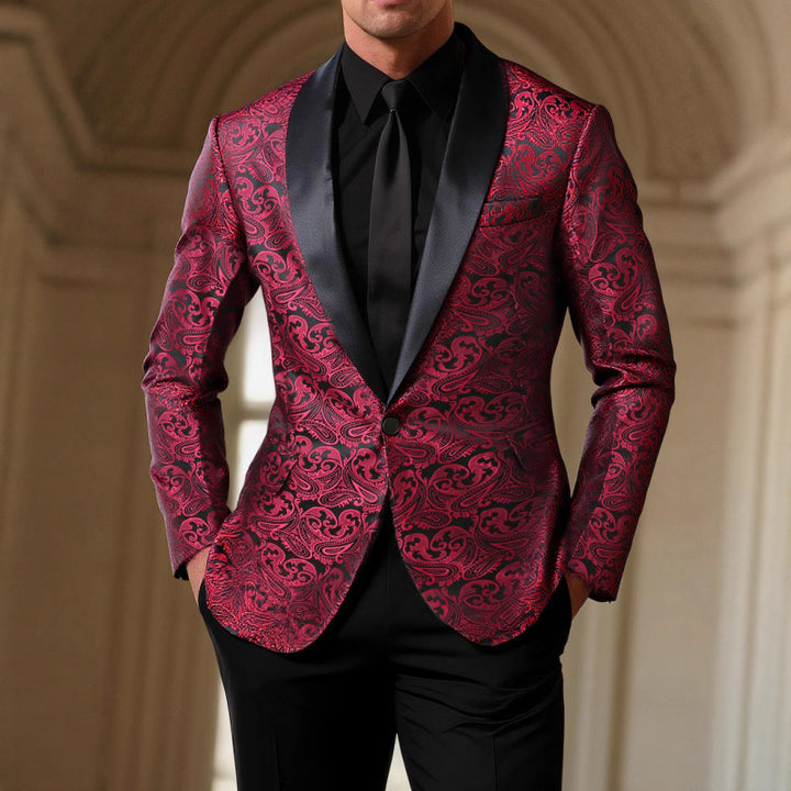 Herren Glamouröser Jacquard Smokingblazer mit Satinlapel Aliams