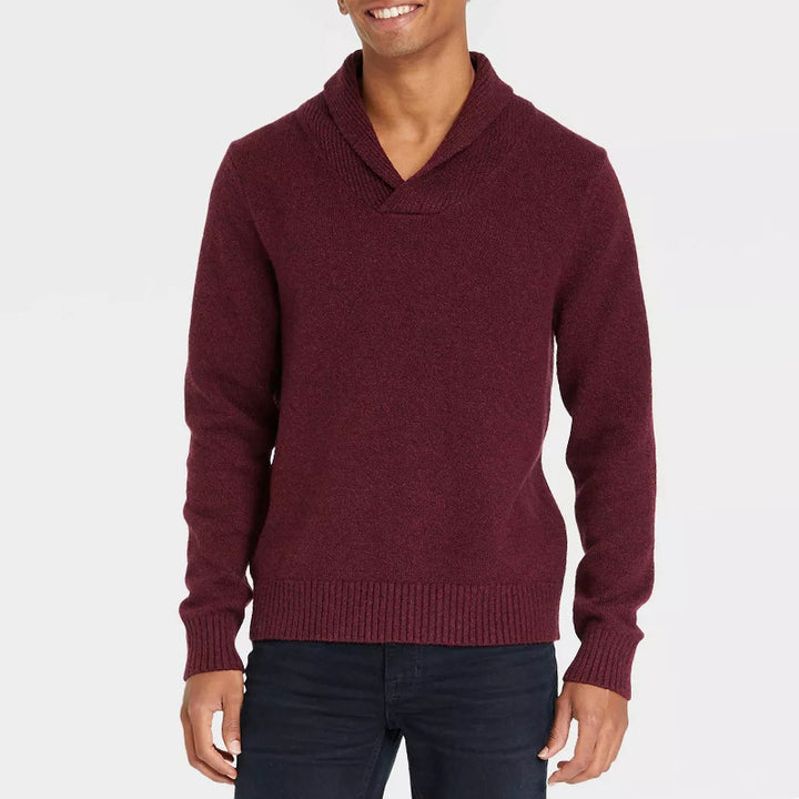 Herren Pullover mit Schalkragen und filigranem Rippdesign Aliams