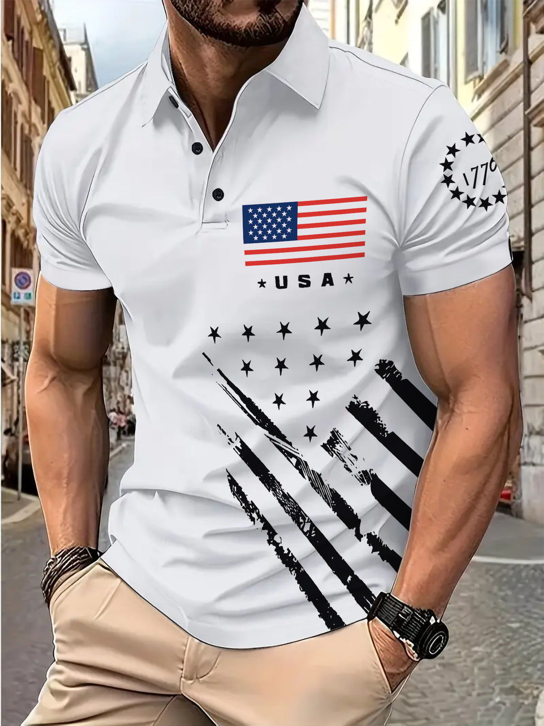 Herren Poloshirt mit patriotischem Print Aliams