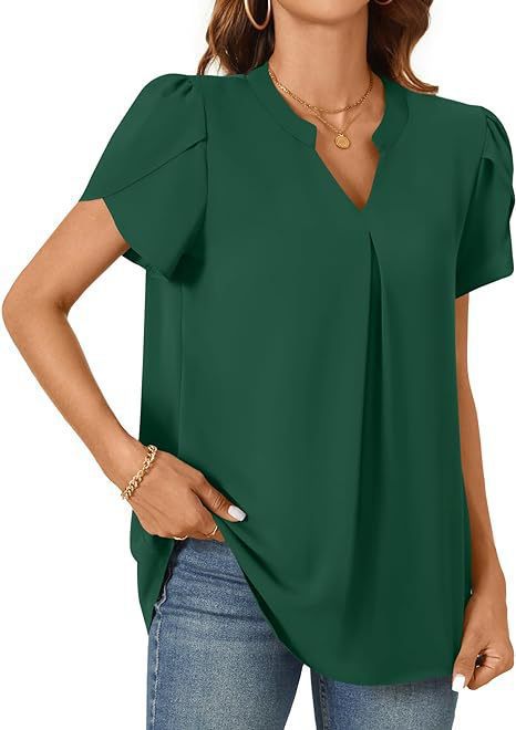 Damen Bluse mit eleganter V-Ausschnitt-Detail und leichten Puffärmeln Aliams