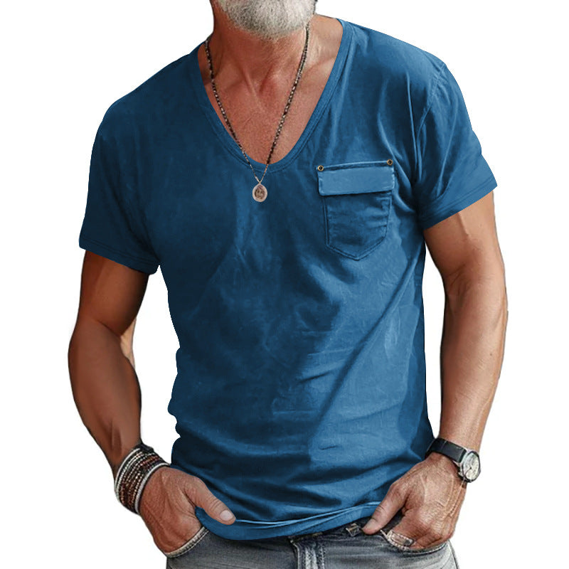 Herren V-Ausschnitt T-Shirt mit praktischer Brusttasche und atmungsaktivem Material Aliams
