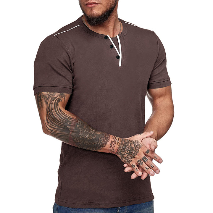 Herren Kurzarm Hemd mit modischem Henley-Ausschnitt und strukturiertem Design Aliams
