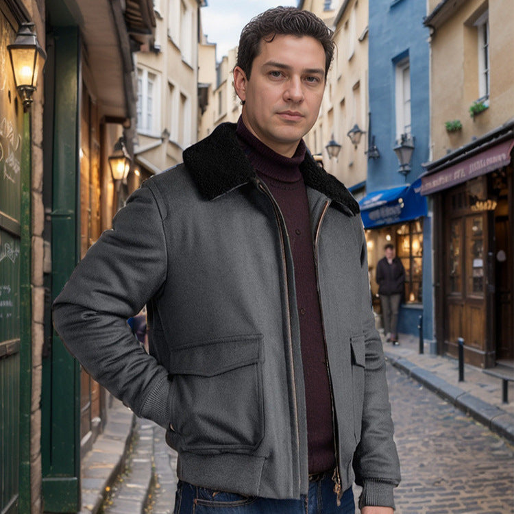 Herren warme Fleecejacke mit Stehkragen und praktischen Taschen Aliams