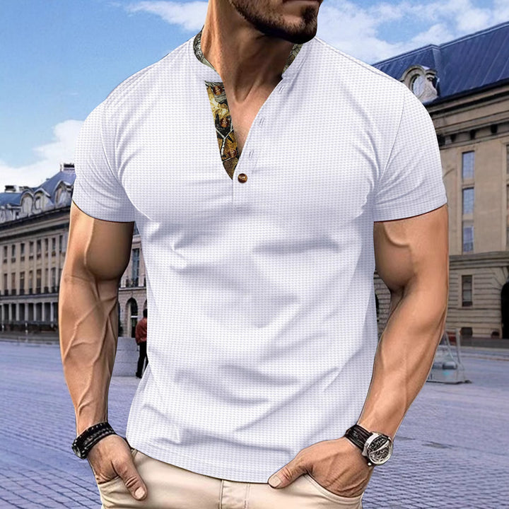 Herren Kurzarm-Hemd mit kreativem Kragen und strukturiertem Muster Aliams