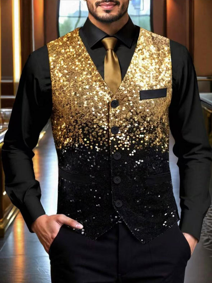 Herren Glamouröse Paillettenweste mit Farbverlauf und elegantem Schnitt Aliams