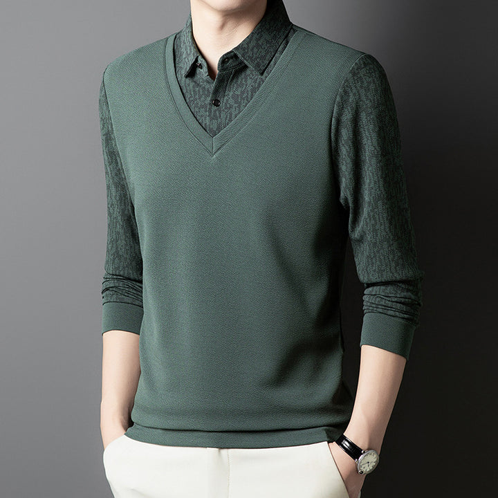 Herren eleganter V-Ausschnitt Pullover mit strukturiertem Ärmel Aliams