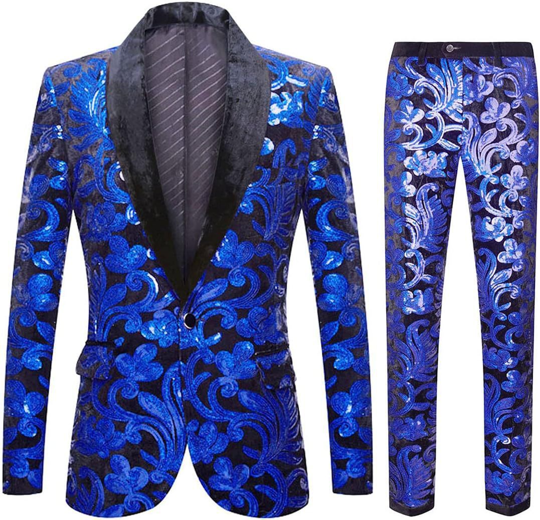 Herren elegantes Samtanzug mit glänzendem Paillettenmuster Aliams