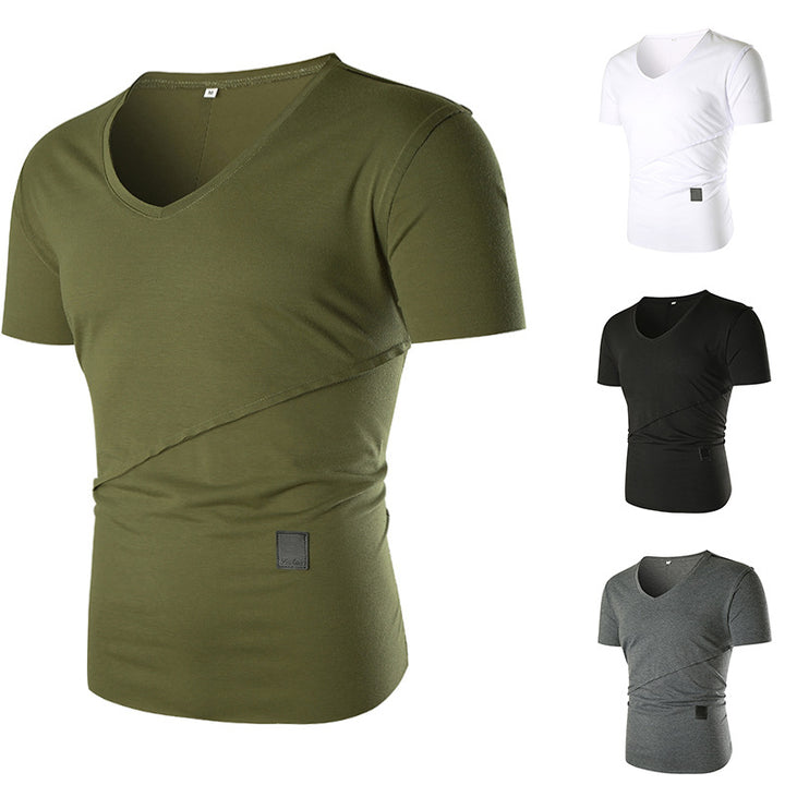 Herren V-Ausschnitt T-Shirt mit asymmetrischem Schnitt und elastischem Bund Aliams