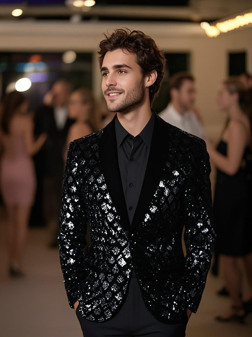 Herren Glamouröser Paillettenblazer mit elegantem Schnitt Aliams