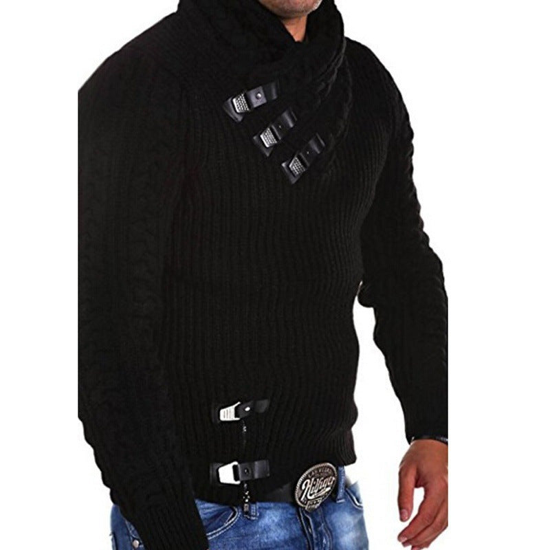 Herren stylischer Strickpullover mit asymmetrischem Kragen Aliams