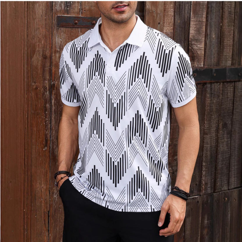 Herren Polohemd mit modernem geometrischem Design und schickem Kontrast Aliams