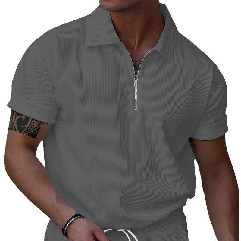 Herren Kurzarm Polo-Shirt mit modernem Reißverschluss und strukturiertem Gewebe Aliams