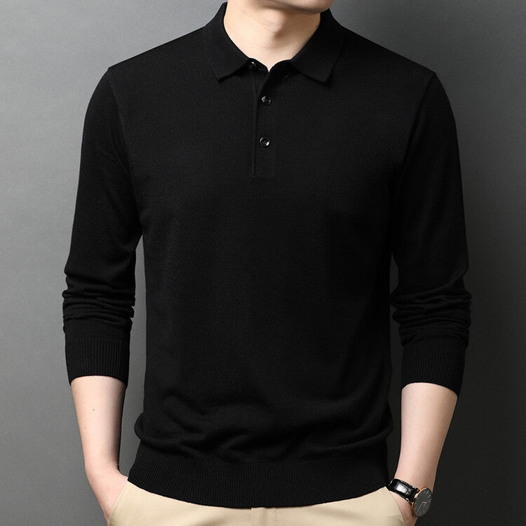 Herren eleganter Strickpullover mit Polokragen und Knopfleiste Aliams