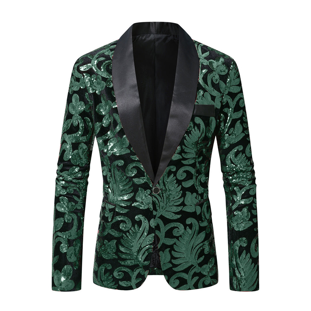 Herren Glitzernder Paillettenblazer mit floralem Design Aliams