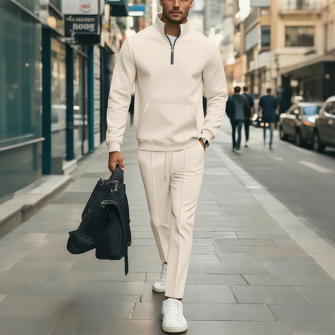 Herren Freizeit Sweater-Set mit modernem Reißverschluss und elastischem Bund Aliams