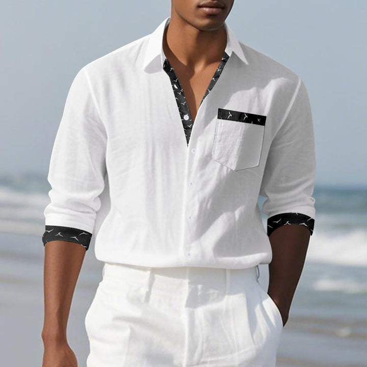Herren Elegantes Langarmhemd mit Kontrastdetails und Brusttasche Aliams