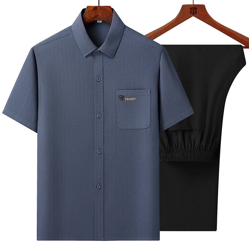 Herren Kurzarmhemd mit Brusttasche und feiner Struktur Aliams