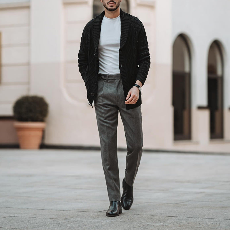 Herren gemütlicher Strickcardigan mit tiefem V-Ausschnitt und Knöpfen Aliams