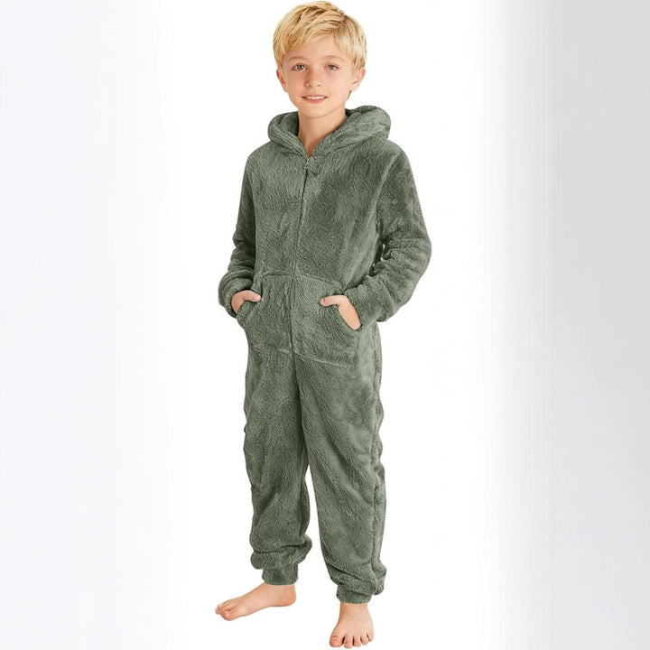 Unisex Kuscheliger Fleece-Overall mit Kapuze Aliams