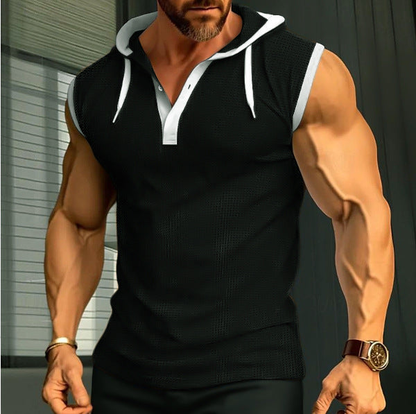 Herren ärmelloses Kapuzenshirt mit modischem Polokragen Aliams