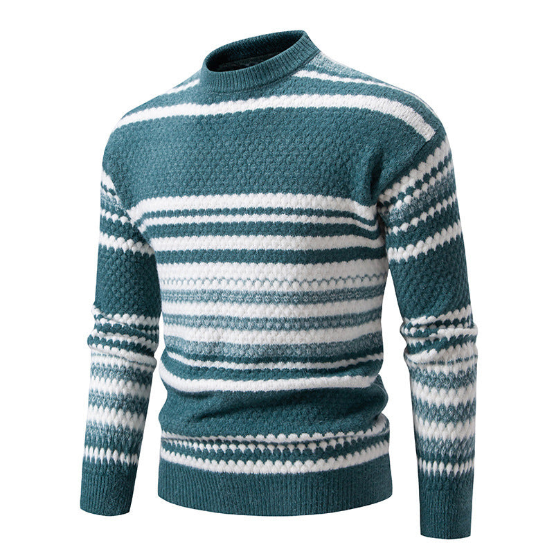 Herren gestreifter Strickpullover mit hohem Stehkragen und weicher Textur Aliams